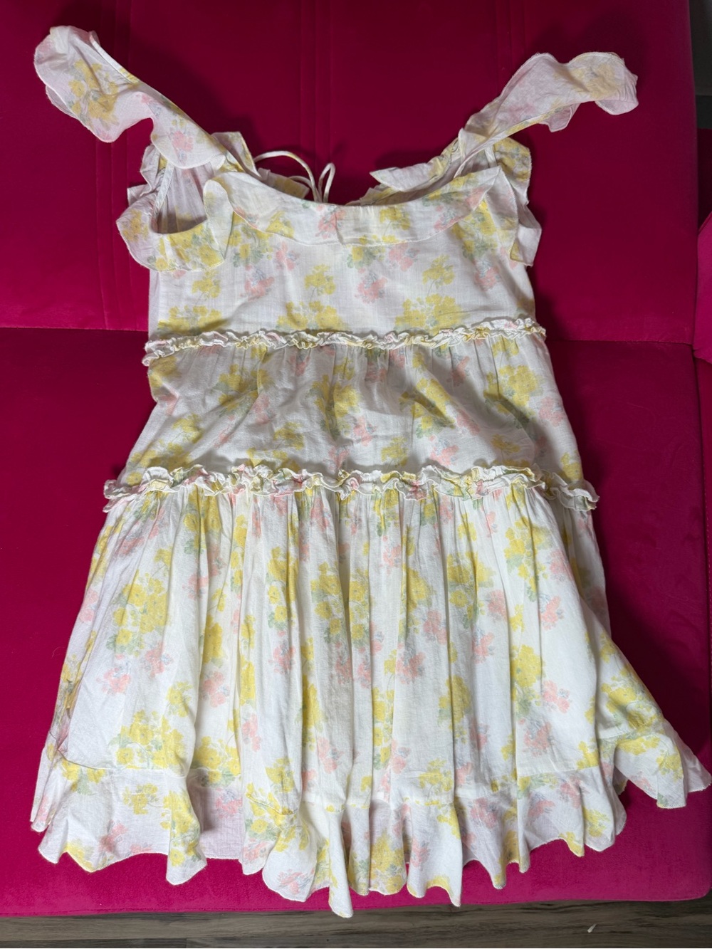 LoveShackFancy White Floral Ruffle Tie-Front Mini Dress - Picture 5 of 5